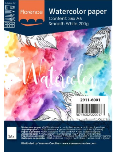 36 papiers aquarelle A6 200g Vaessen Creative Smooth White
